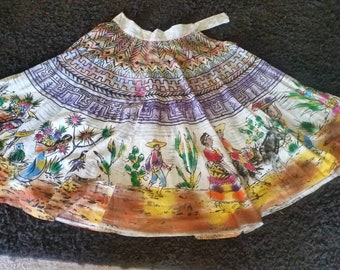 1950s vintage Mexican hand painted circle skirt