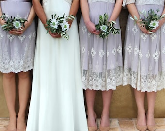 Bespoke Vintage Style Lace Bridesmaids Dresses In Ivory And Blush