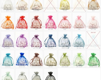 50 Organza Bags, 4x6 Inch Sheer Fabric Favor Bags, For Wedding Favors, Drawstring Jewelry Pouch- Choose Your Color Combo