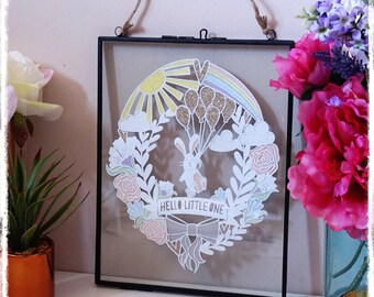 Hello Little One - Baby Papercut - New Baby Gift - Nursery Decor