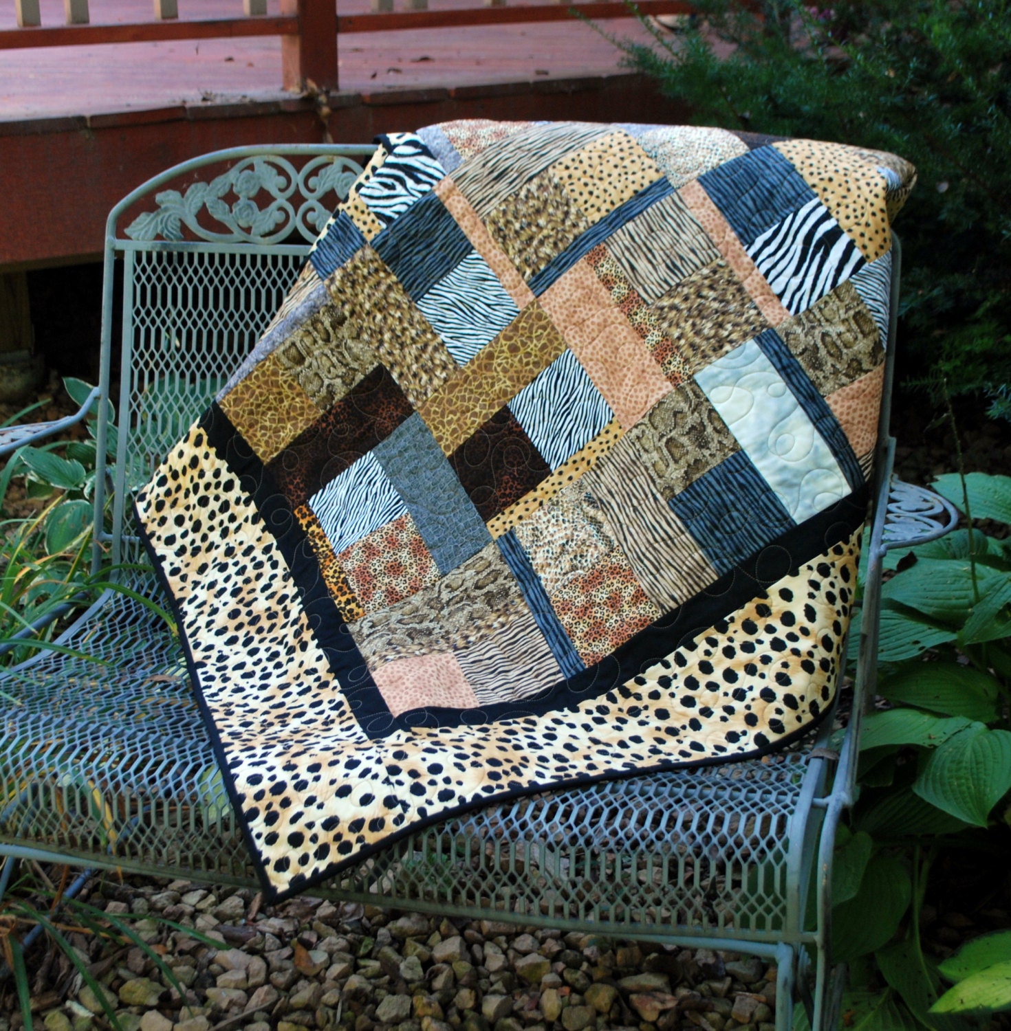 Handmade Cotton Twin Size Bed Quilt Wild Animal Safari Quilt