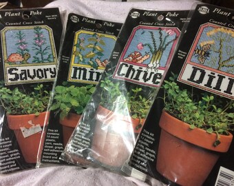 Cross Stitch Kits Herb Plant Spikes Dill, Mint, Savory, and Chives