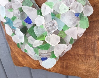Rustic Seaglass Heart , Coastal Home Decor Wall Hanging