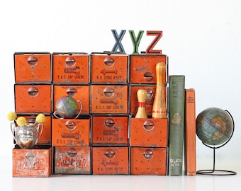 Vintage Dorman Products Industrial Cabinet, 16 Orange Drawers