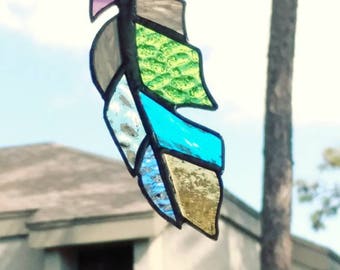Stained glass feather suncatcher
