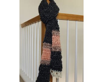 Handmade Crochet Scarf in Charcoal and Pink