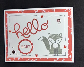 New Baby card, Baby Shower card, handmade baby card, fox