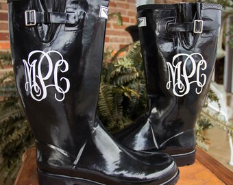 Black Solid Rain Boots- Sorority Gifts, Bridesmaid Gifts, Graduation Gifts, Gifts For Her, Personalized Boots, Solid Rain Boots, Monogram