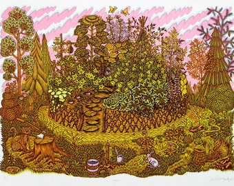 Garden - Woodcut Print, Woodblock Print by Tugboat Printshop