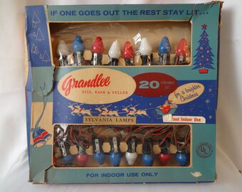 Christmas Lights Vintage Red White and Blue C-7 in Box
