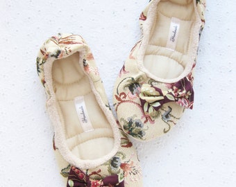Womens Slippers, tapestry ,Ballet flats, Cotton slippers, Healthy Home Shoes, Soft Slippers, Handmade Slippers, Women Slippers, House shoes,