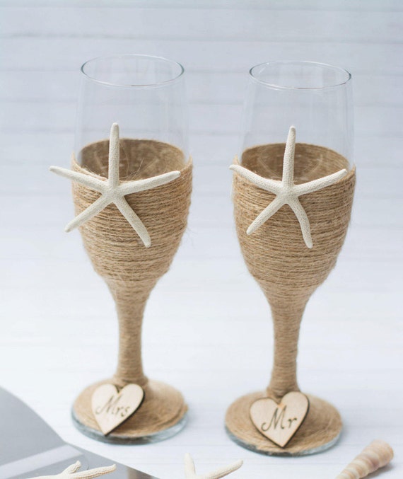 Beach Wedding Champagne Flutes Glasses Toasting Flutes
