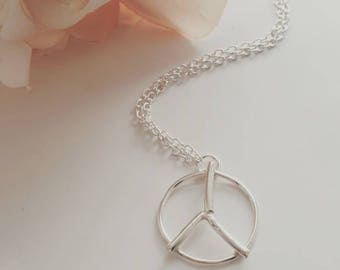 Handmade rustic silver peace sign necklace - peace necklace - silver peace sign