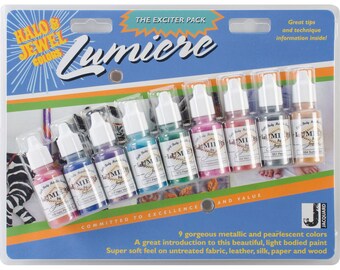 Jacquard Lumiere Halo & Jewel Pack 9/Pkg squeeze bottles acrylic paint perfect for controlled application like silkscreening on polymer