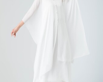 sheer white chiffon capelet, wedding cape, bridal cape, long dress prom, cover up cape, womens chiffon cape, long chiffon cape 1917