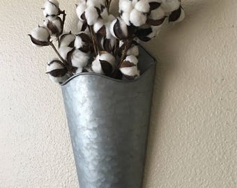 Wall Vase with Cotton Stems, Cotton Stem Decor, Rustic Farmhouse Wall Decor, Country Wall Decor, Rustic Decor, Home Decor, Farmhouse