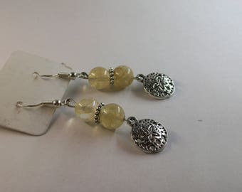 Golden Rhutilated Quartz with sand dollar charm earrings