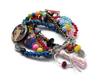 Multi-row bracelet // Bollywood bracelet // five-row bracelet // Bohemian bracelet // hypercolored.