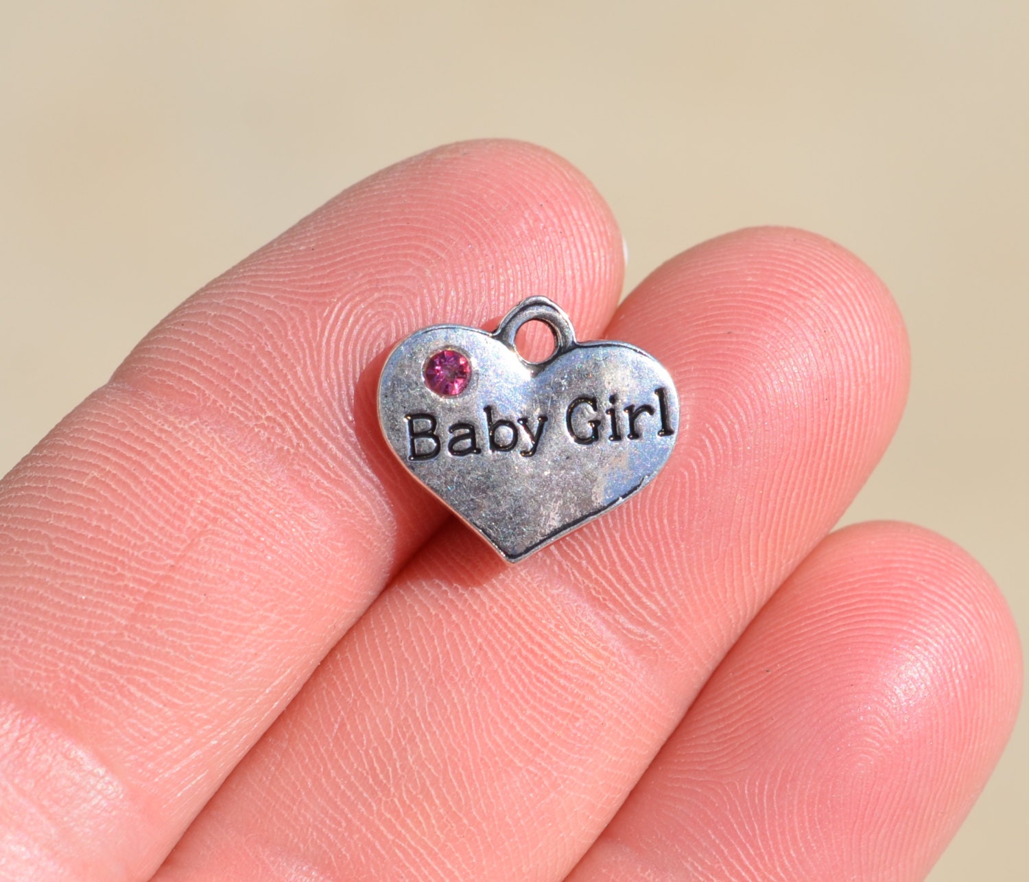 5 Silver Baby Girl Heart Shape Charms SC2698