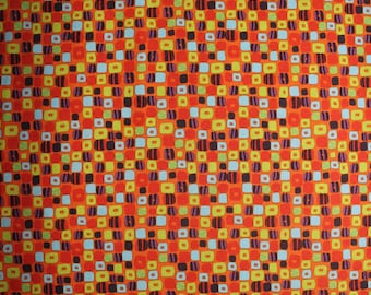 43 X 63 Orange Purple Green and Blue Print Cotton Fabric Remnant