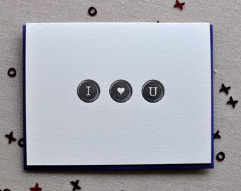 I <3 U Typewriter Keys Letterpress Card & Envelope