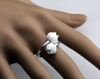Lily-of-the-valley sterling silver Ring, one size, lampwork sra, spring