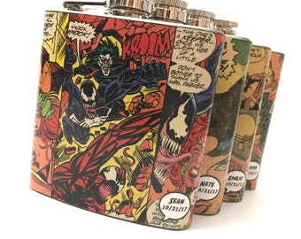 Personalized Superhero Flask - Groomsmen Flask - Wedding Favor - Bachelor Gift - Bridesmaid Gift - Geek Flask - Comic Book Flask - Geek Gift