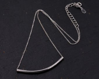 Sterling Silver Minimalist Curved Bar Necklace 16'' - 18'' Y72