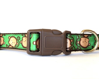 Monkey Brown and Green Dog Collar - Animal Print, Zoo, Satin, Jungle, Wild