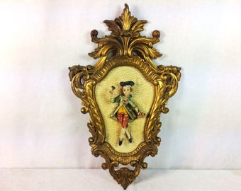Italian Frame With Wall Figurine Rococo Style Frame Vintage Made In Italy Frame Victorian Man