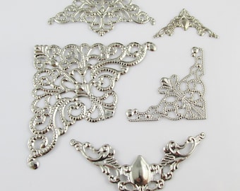 20pcs Metal Filigree Corner Embellishments Silver Craft Cards Scrapbooking (CE047)