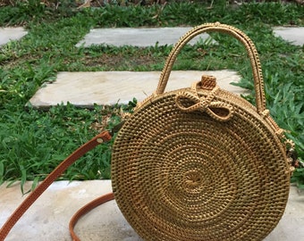 Handbag Handwoven Balinese Round Rattan Bag