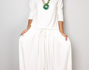 PLUS SIZE Dress / Off-White Maxi Dress - Long Sleeve dress : Autumn Thrills Collection No.1 (Best Seller)