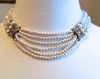 Art Deco Pearl and Rhinestone Choker end of summer SALE