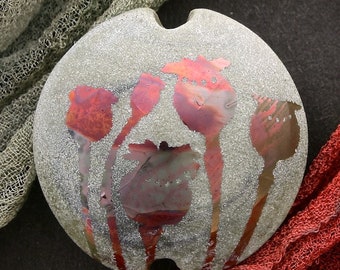 Handmade Lampwork Glass Bead "Poppy Seedheads" SRA Sandblasted Focal Bead ~ Iridescent Lustre Picture Bead ~ Meadow Shades