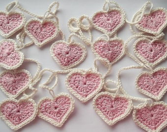 Heart garland, crochet heart garland, heart decoration, decoration, nursery decoration, heart bunting, pink heart garland