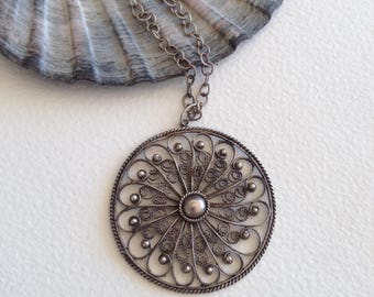Vintage bohemian filigree pendant necklace - bohemian jewellery