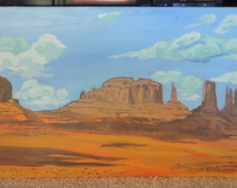 Vintage Red Rocks Painting on Board/ Signed E Howe
