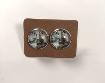 Paris Eiffel Tower france french glass cabochon stud earrings HALF PRICE SALE