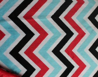 Minky Blanket Red, Turquoise, Black and White Chevron Print Minky with Red Dimple Dot Minky Backing - Perfect Size for baby, stroller