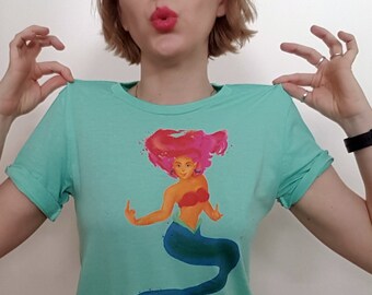Art T-Shirt "Fish Off!". Little Mermaid, Unisex T-Shirt, Mermaid Tshirt, Fantasy Art, T Shirt for Women, Comic Shirt, T Shirt Men, Nonbinary