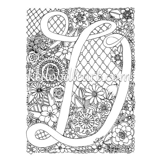 Download instant digital download coloring page letter D with