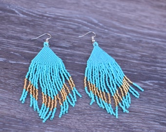 Long Blue and Gold Earrings