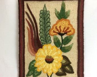 Vintage Mid Century Woven Textile 3-D Folk Art Floral Wall Hanging 23x16.5 70s