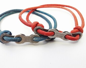 Bike chain bracelet, bike jewelry, bicycle jewelry, chain bracelet, leather bracelet, bike leather bracelet