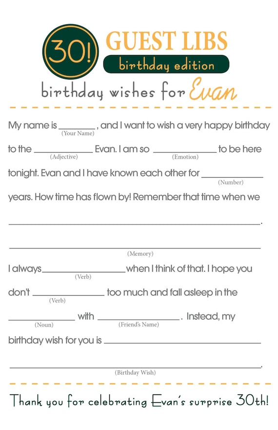 Birthday Mad Libs Printable