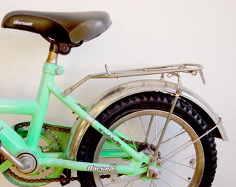 vintage yellow-green bike vintage sport, children's bike Industrial Loft Decor, bicycle urban decor 70s