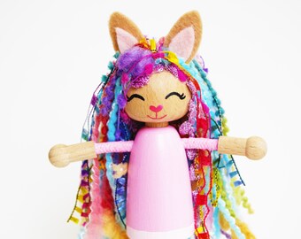 Rainbow Spring Bunny - Rabbit - Cute Pink Bunny - Bendy Doll Bendy Peg Doll