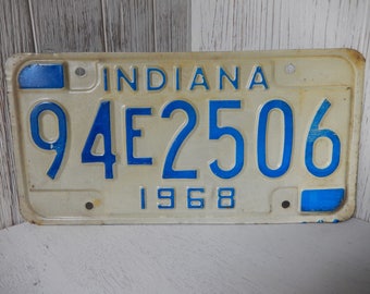Vintage License Plate Indiana 1968 Metal Rustic Sign Patina Decor Auto Car Collectible Man Cave Garage Bar Pub Decor