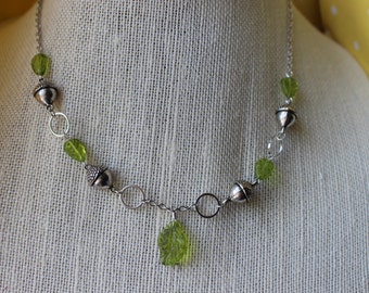 Acorn and Leaf Necklace (Silver)